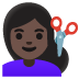 woman getting haircut: dark skin tone emoji on Google