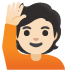 person raising hand: light skin tone on Google