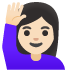 woman raising hand: light skin tone on Google