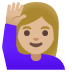 woman raising hand: medium-light skin tone on Google