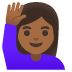 woman raising hand: medium-dark skin tone emoji on Google
