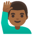 man raising hand: medium-dark skin tone on Google
