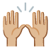 raising hands: medium-light skin tone emoji on Google