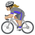 woman biking: medium-light skin tone emoji on Google