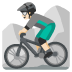man mountain biking: light skin tone emoji on Google