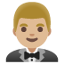 man in tuxedo: medium-light skin tone emoji on Google