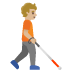 person with white cane facing right: medium-light skin tone emoji on Google