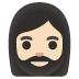 woman: light skin tone, beard emoji on Google