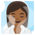 woman in steamy room: medium-dark skin tone emoji on Google