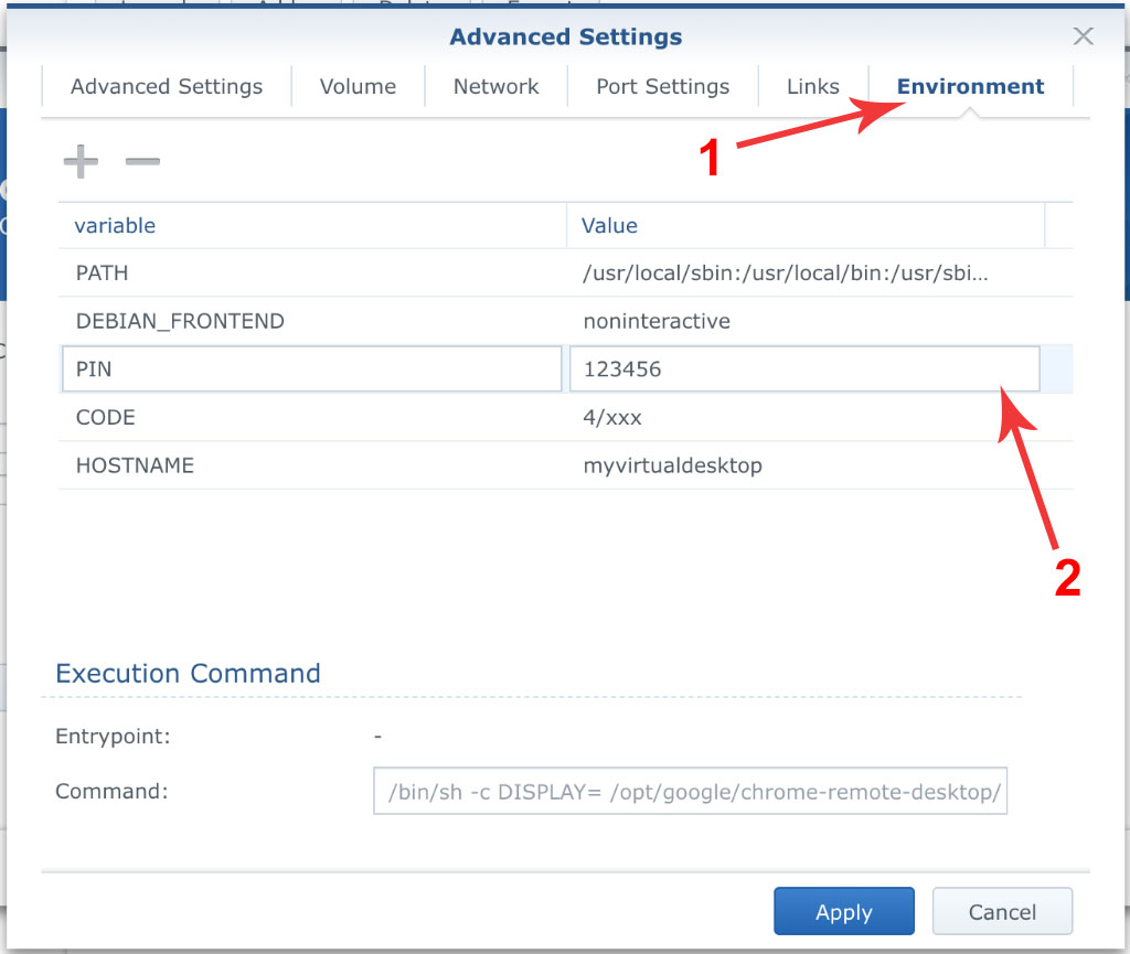 Advanced Settings window