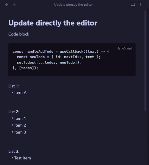 Update directly in the editor