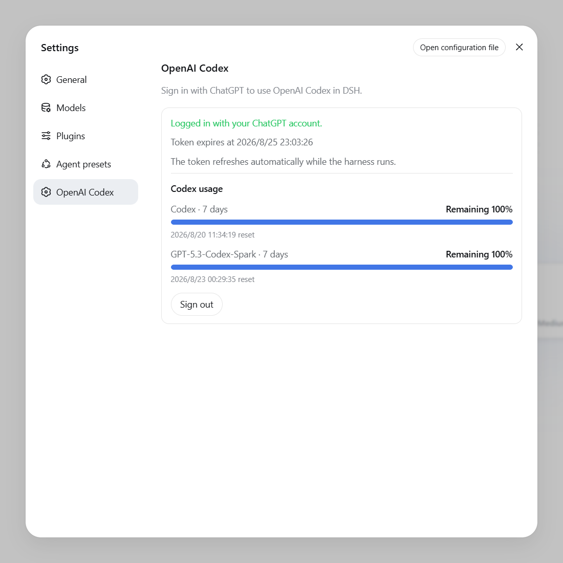 OpenAI Codex settings in English