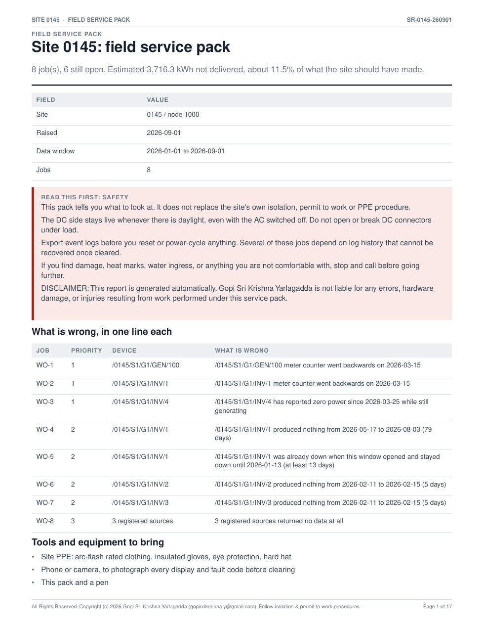 Field service pack, page 1