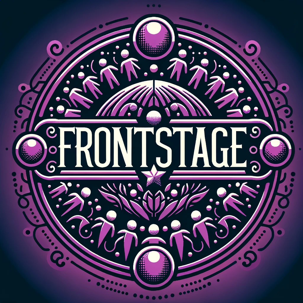 Frontstage logotype, a circle with small people in it representing 