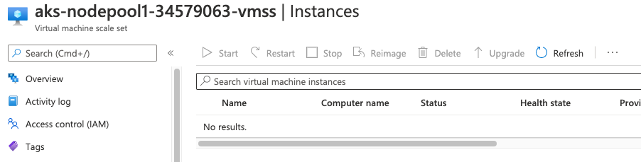 Default node pool has no compute instance running