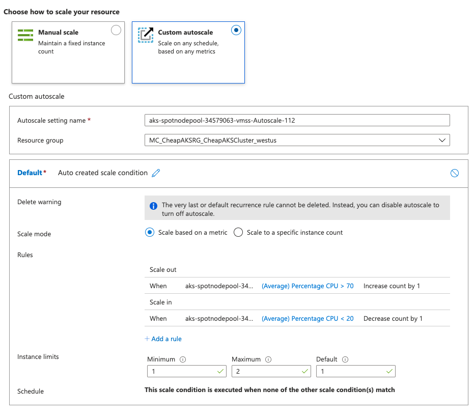 Set to Custom Autoscale using rules