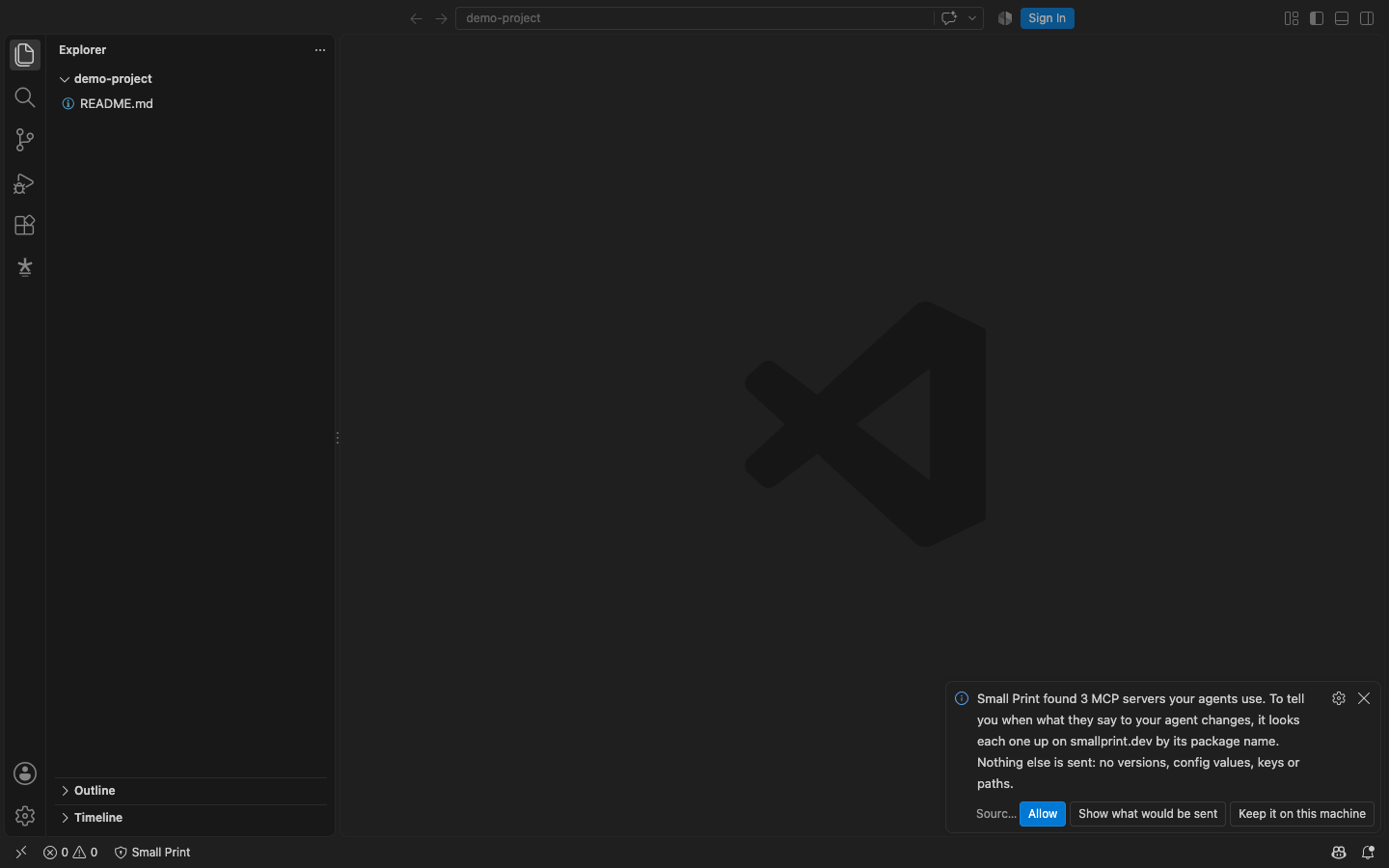 The first start: Small Print asks before looking anything up