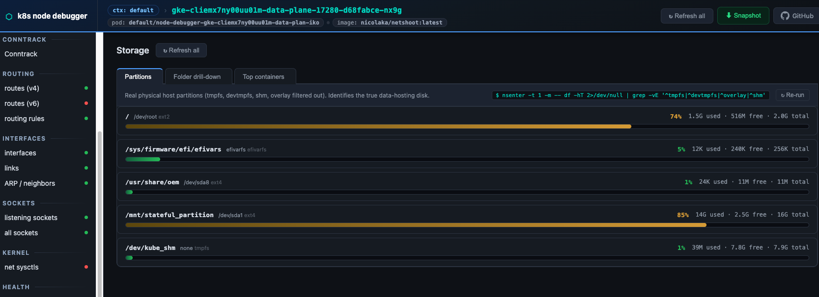 Storage partitions view