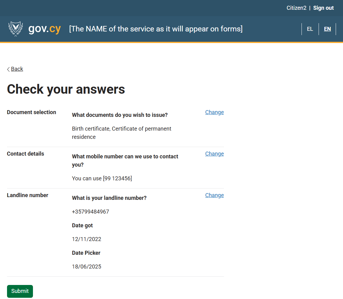 Screenshot of review page