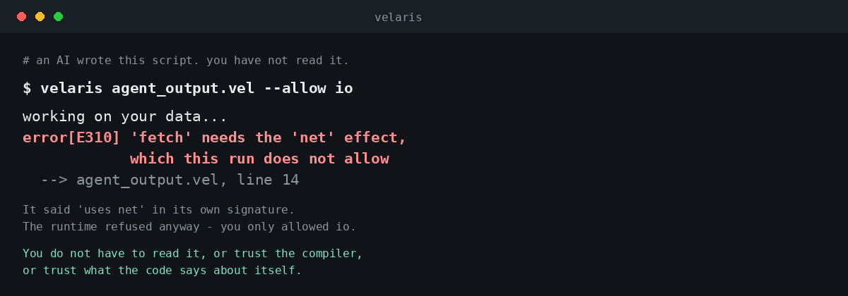 Sabline refusing a network call because the run only allowed io