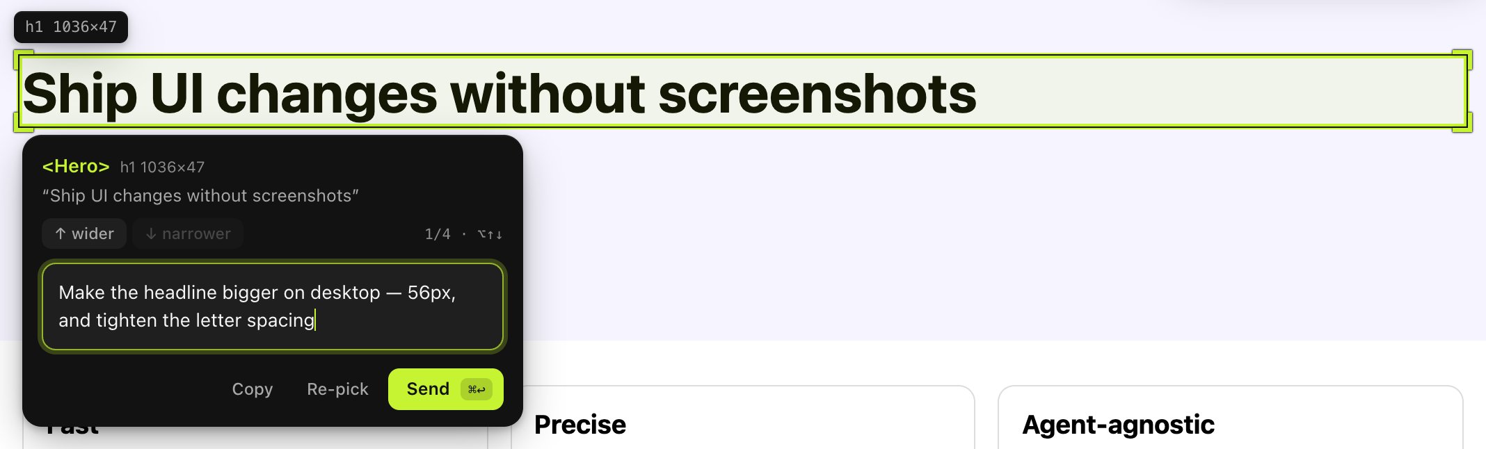 The comment popover on a form field, showing the element it picked