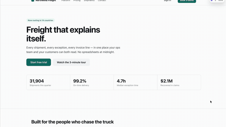 Pinpoint on a local dev page: picking an element, writing what should change, and the agent picking it up