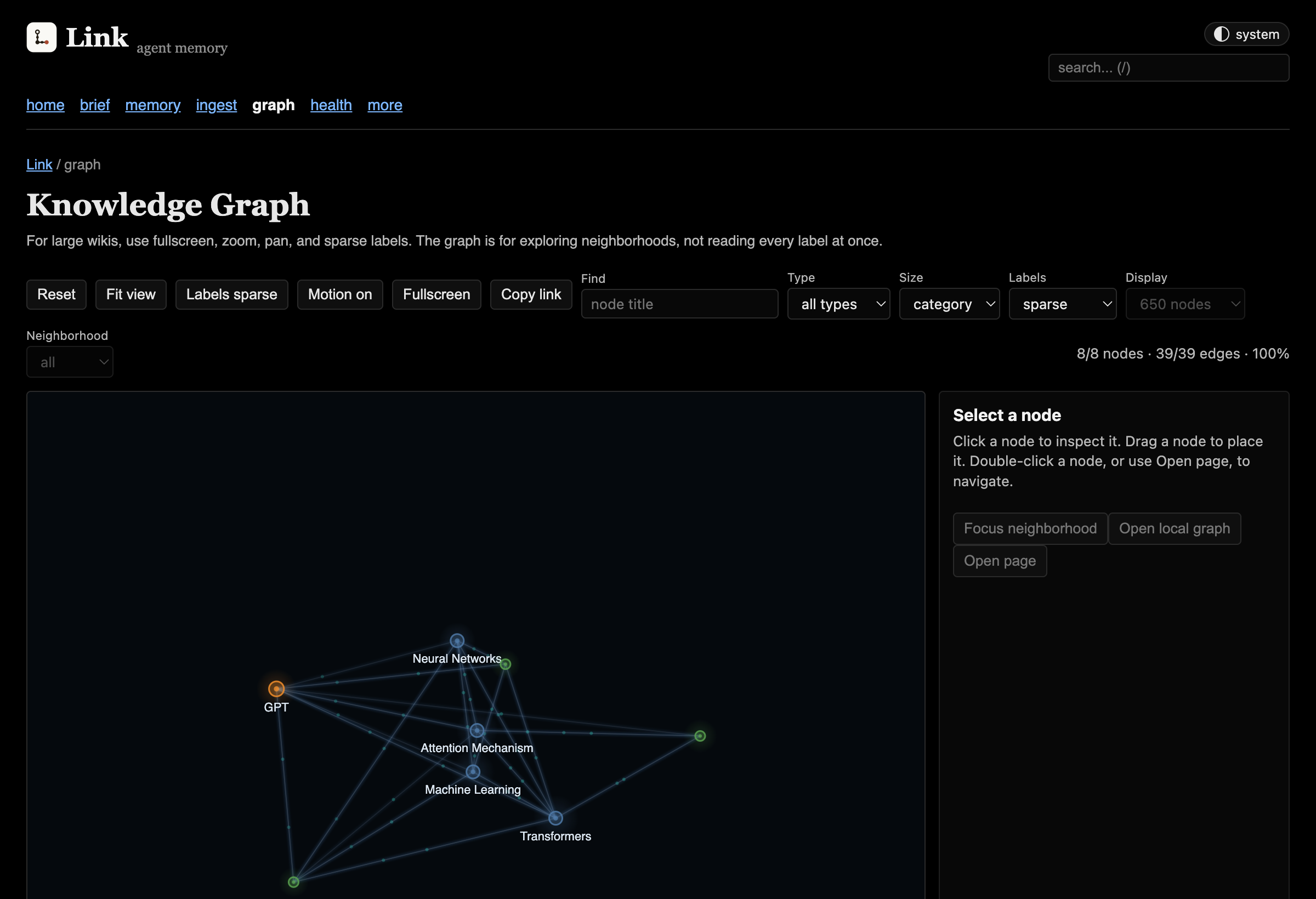 Link knowledge graph view