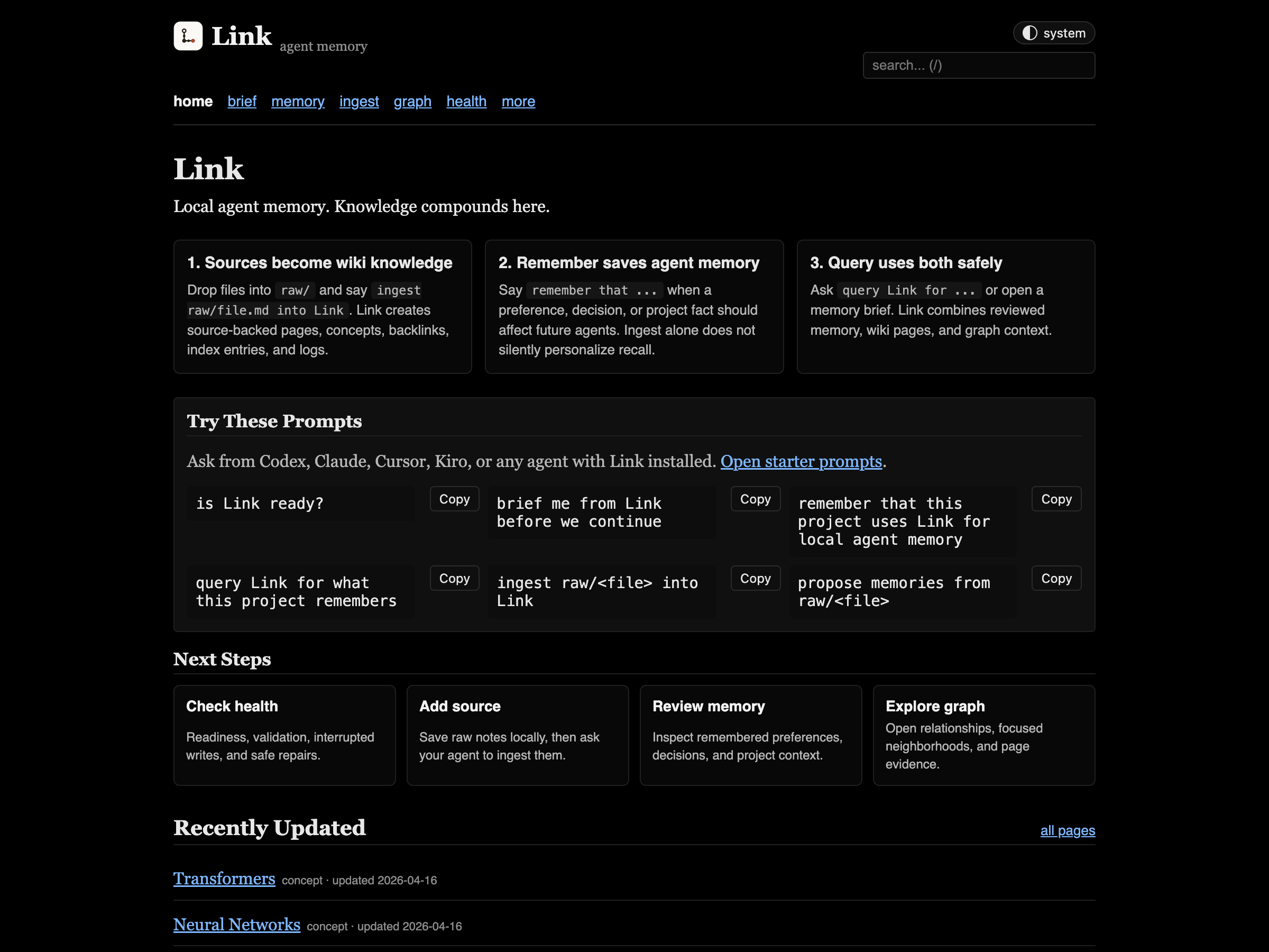 Link local web viewer — home