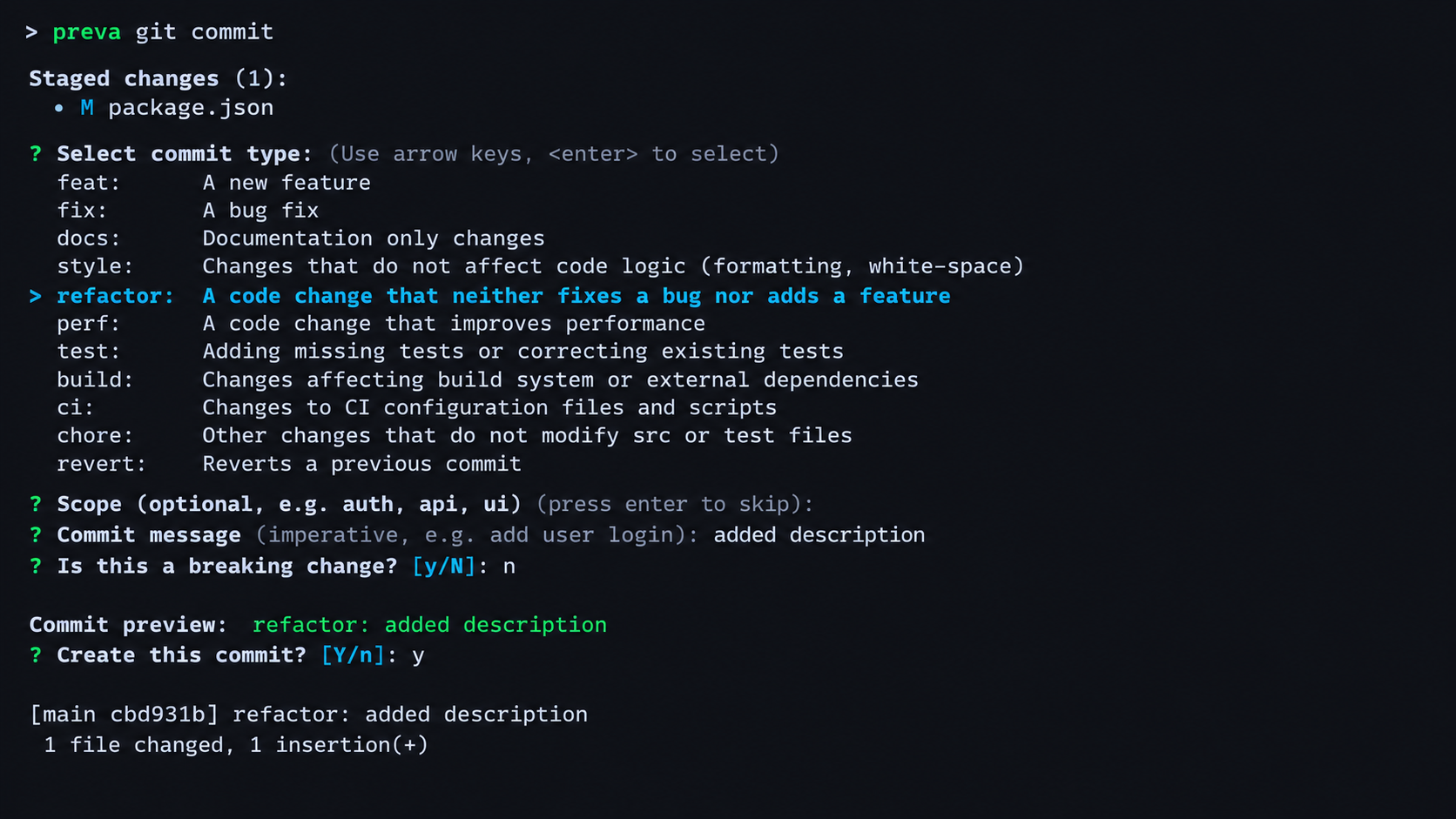 preva git commit preview