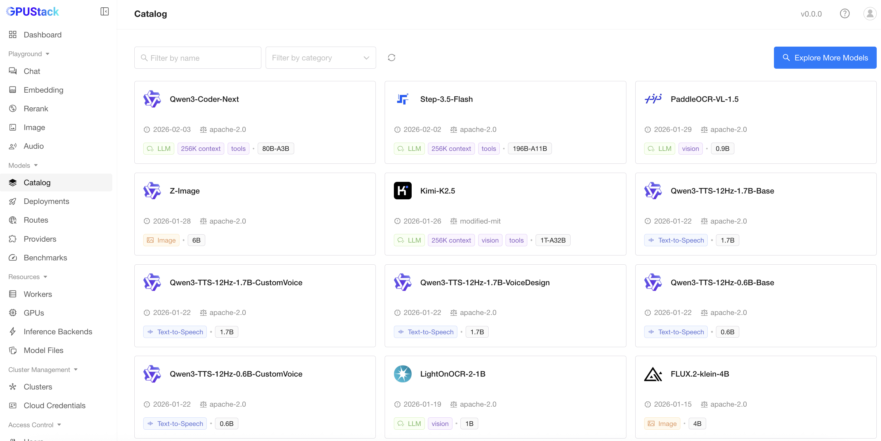 GPUStack model catalog