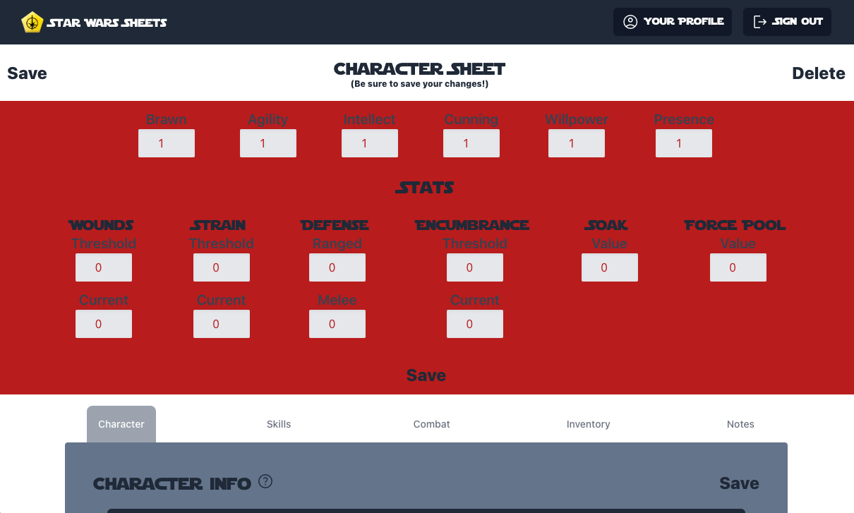 Characters Stats