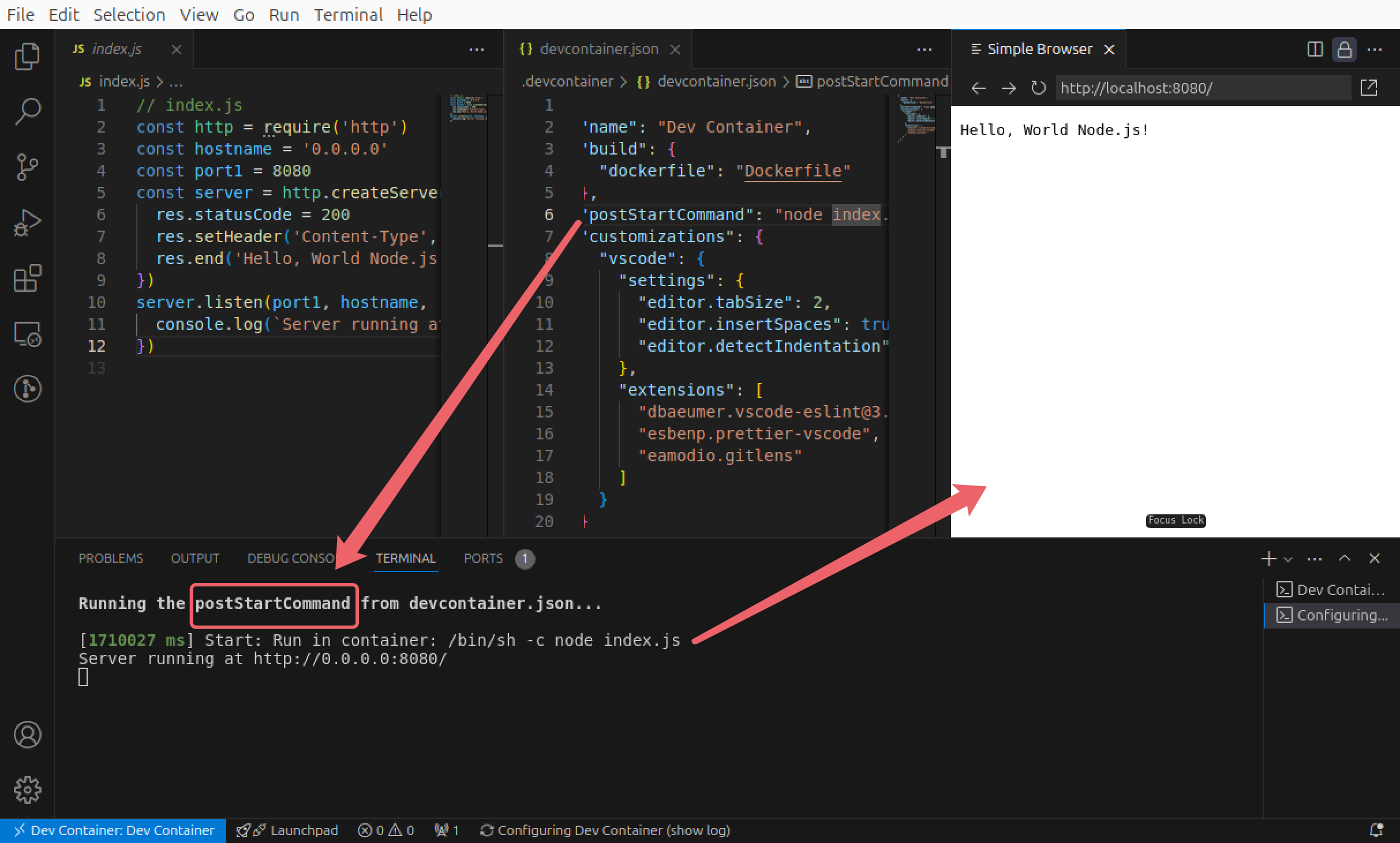 server started by postStartCommand