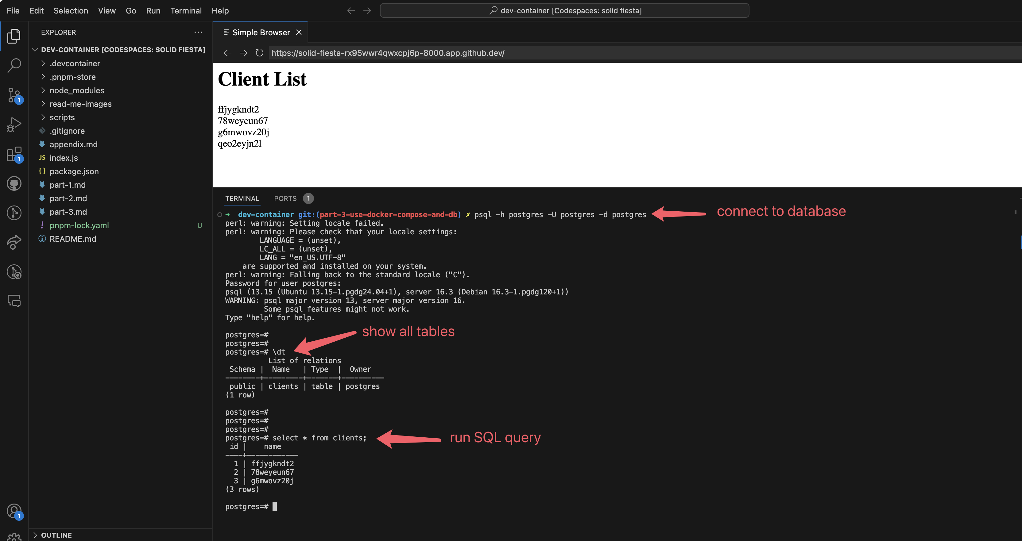 connect to database from app container