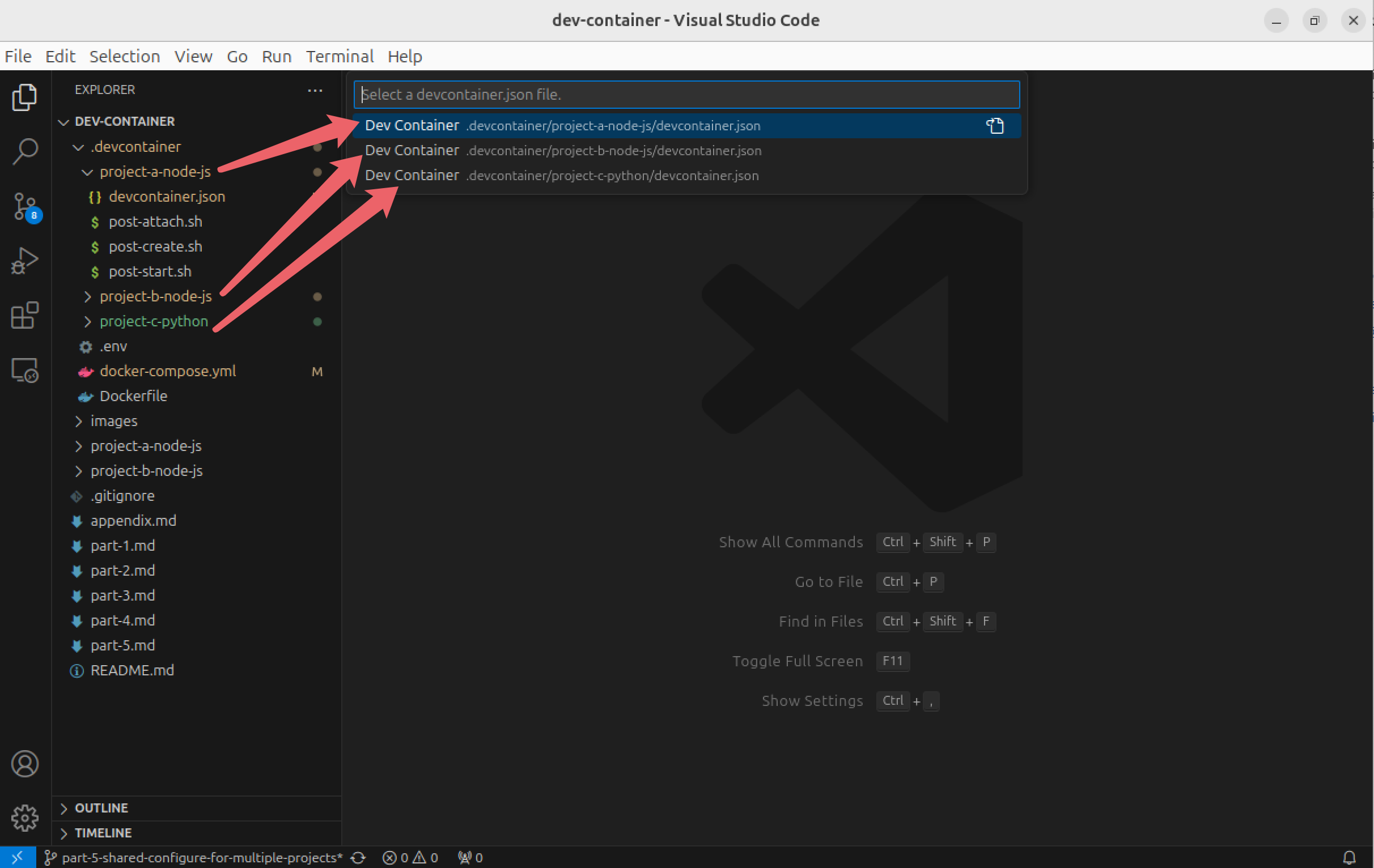 choose dev container to build