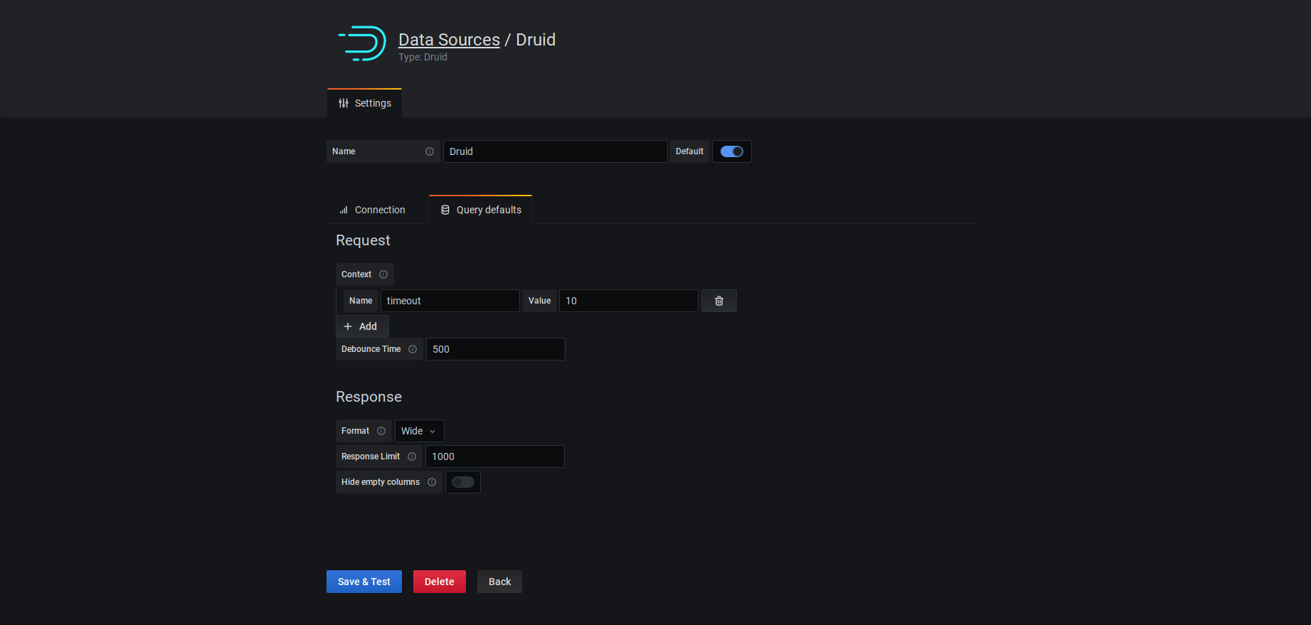 Datasource - default settings