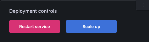 Two styled action buttons, "Restart service" and "Scale up", that call an API on click