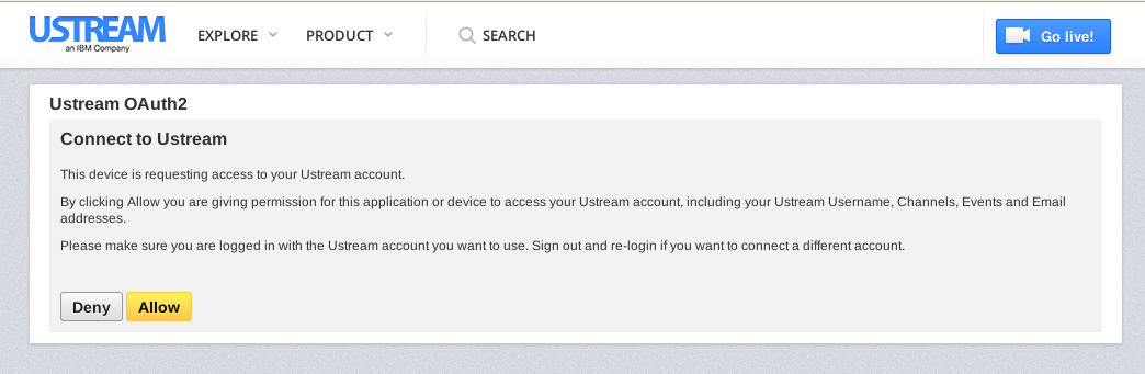 Ustream Allow page