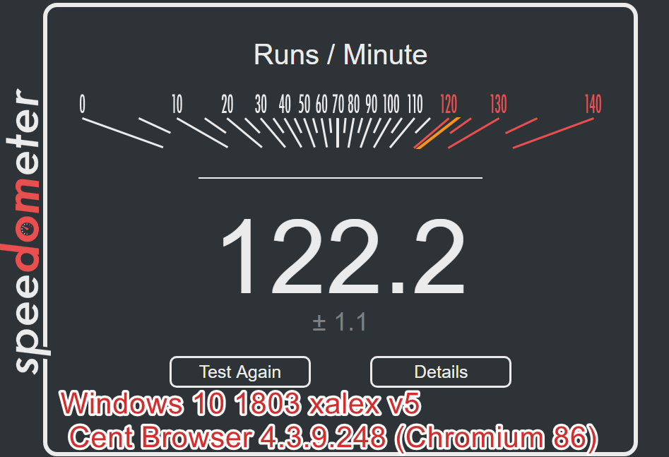 Cent Browser — Speedometer 2.0: 1803