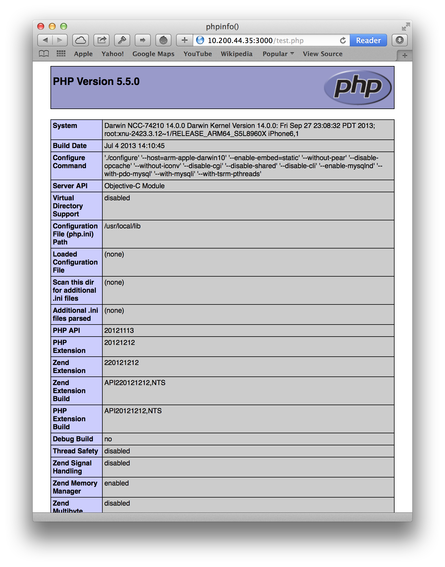 Output from phpinfo();