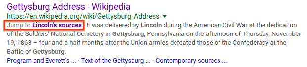 Example "Jump to" link in search results