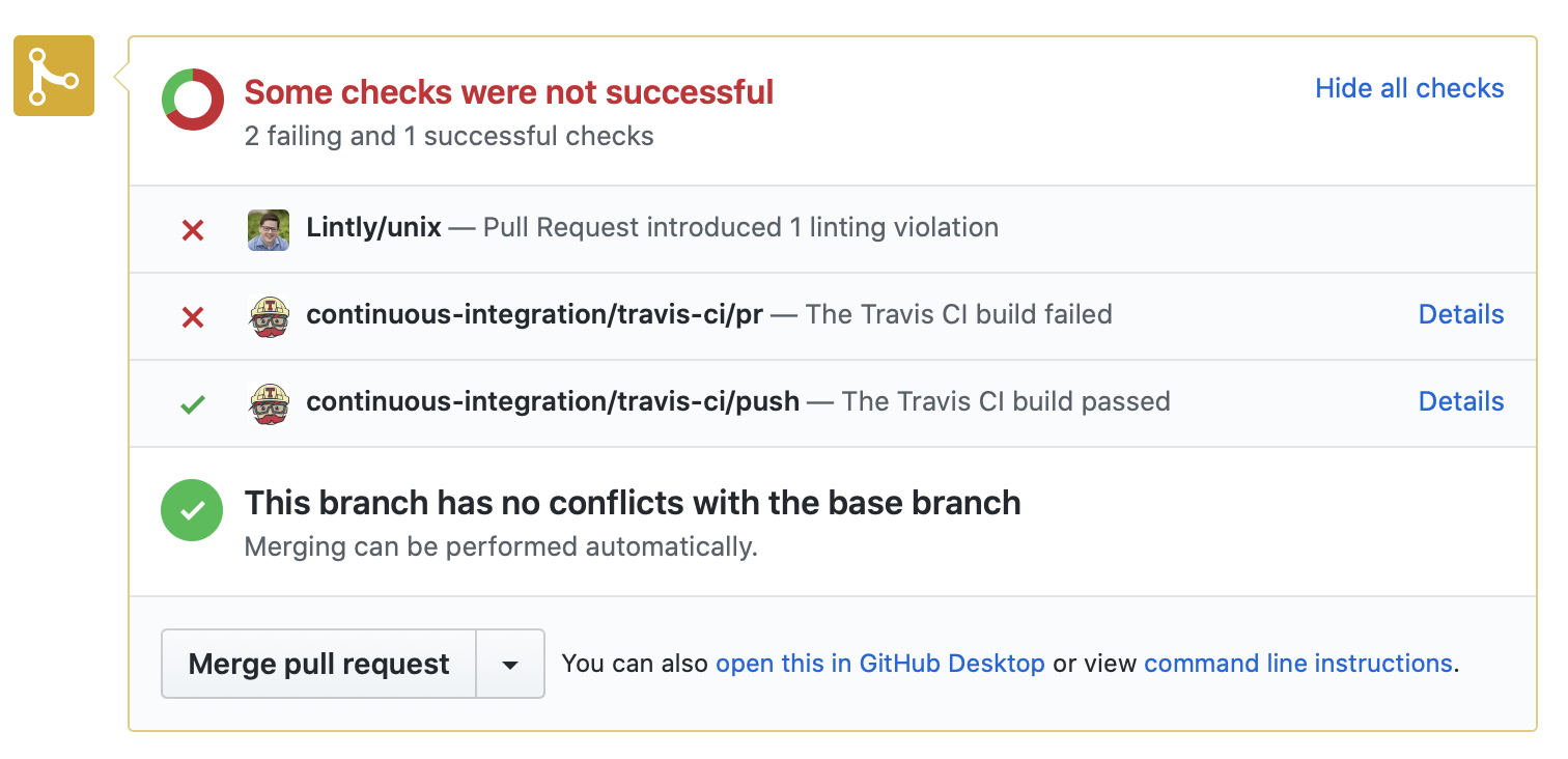 Lintly commit check on a pull request