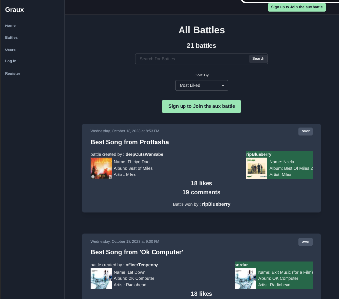 Battles Page