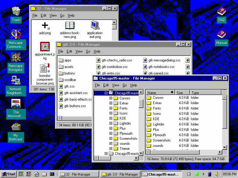 A screenshot of Chicago95, a recreation of old Windows interfaces for Linux