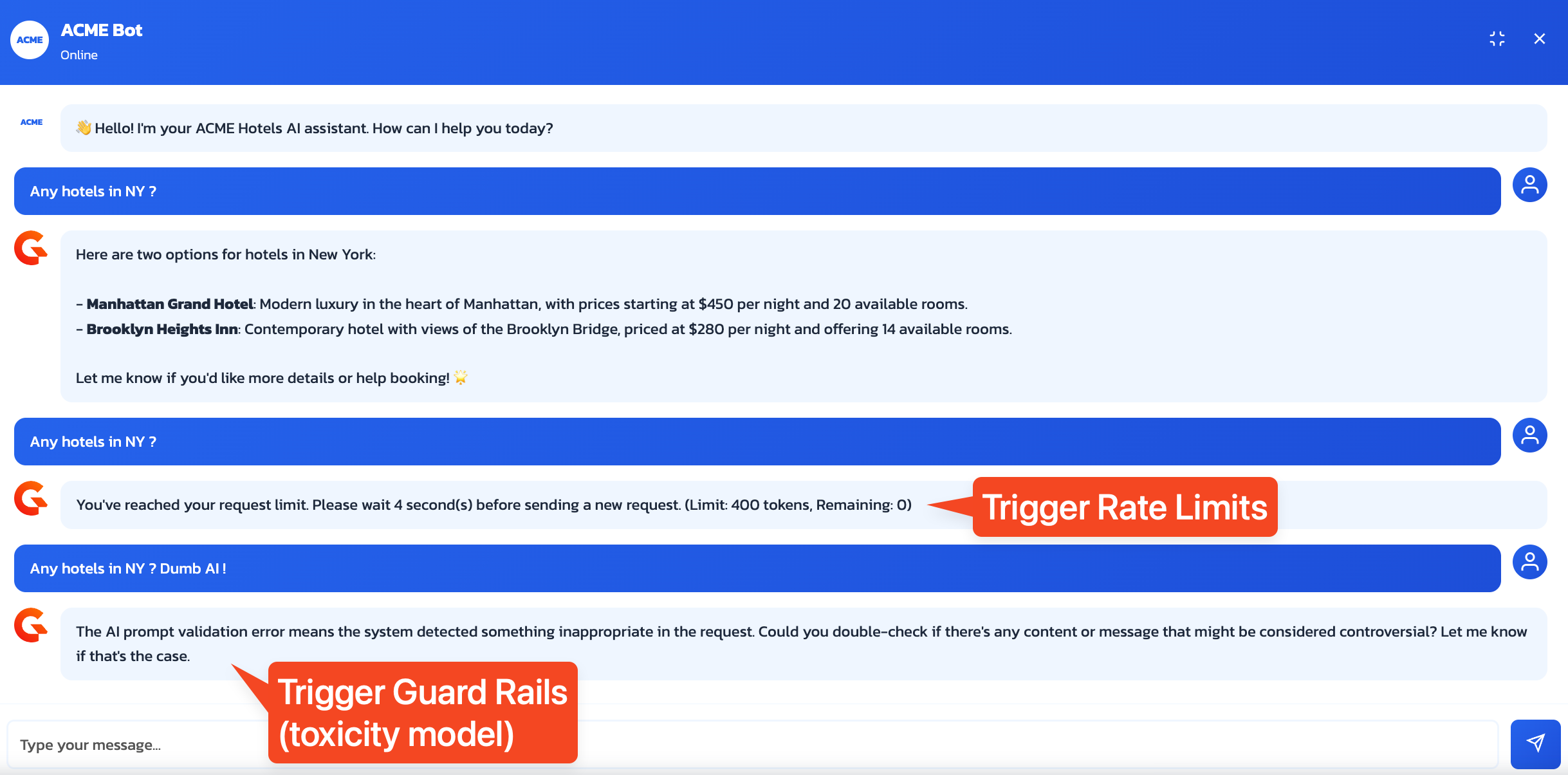 Guard Rails and Rate Limit triggered in chatbot