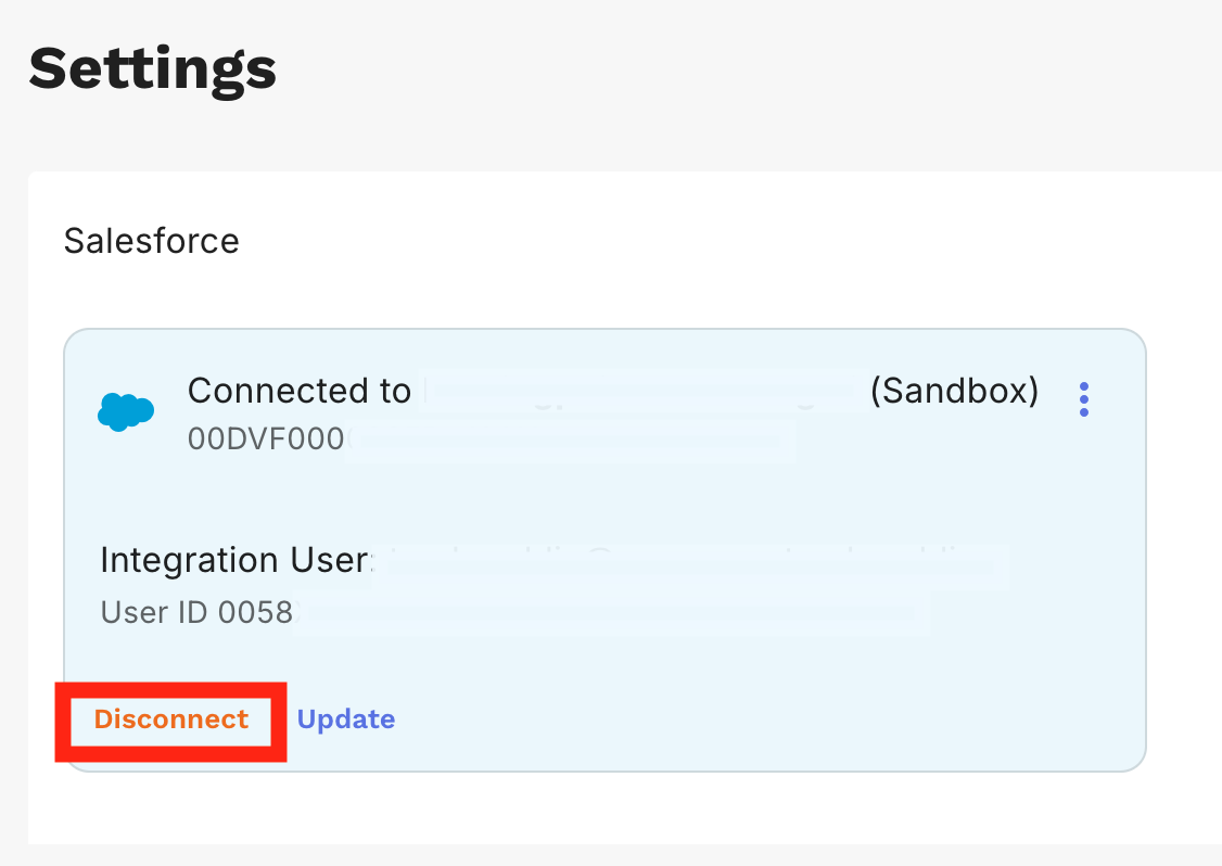 Disconnect Salesforce Sandbox