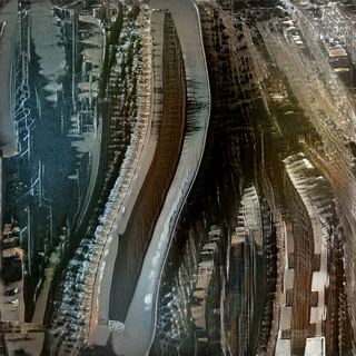 Animation of shifting cityscapes generated by StyleGAN (3/3)