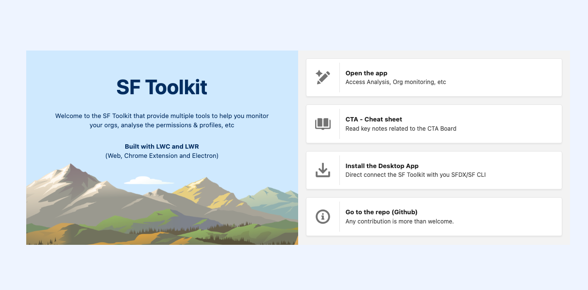 Welcome Page of SF Toolkit
