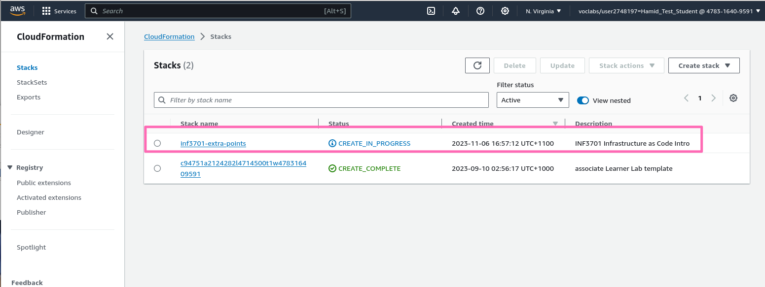 cloudformation console