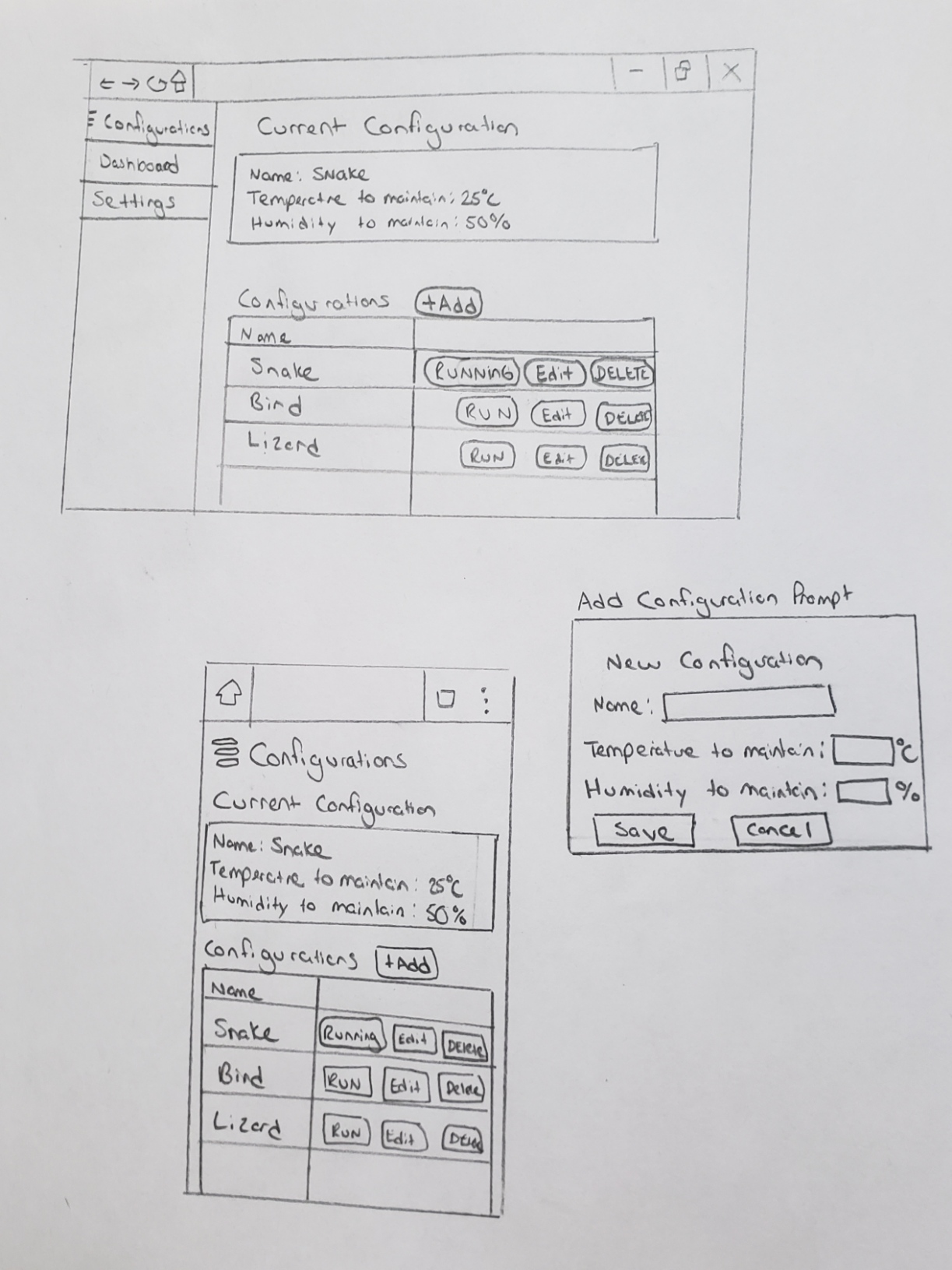 Configuration Mockup Screen
