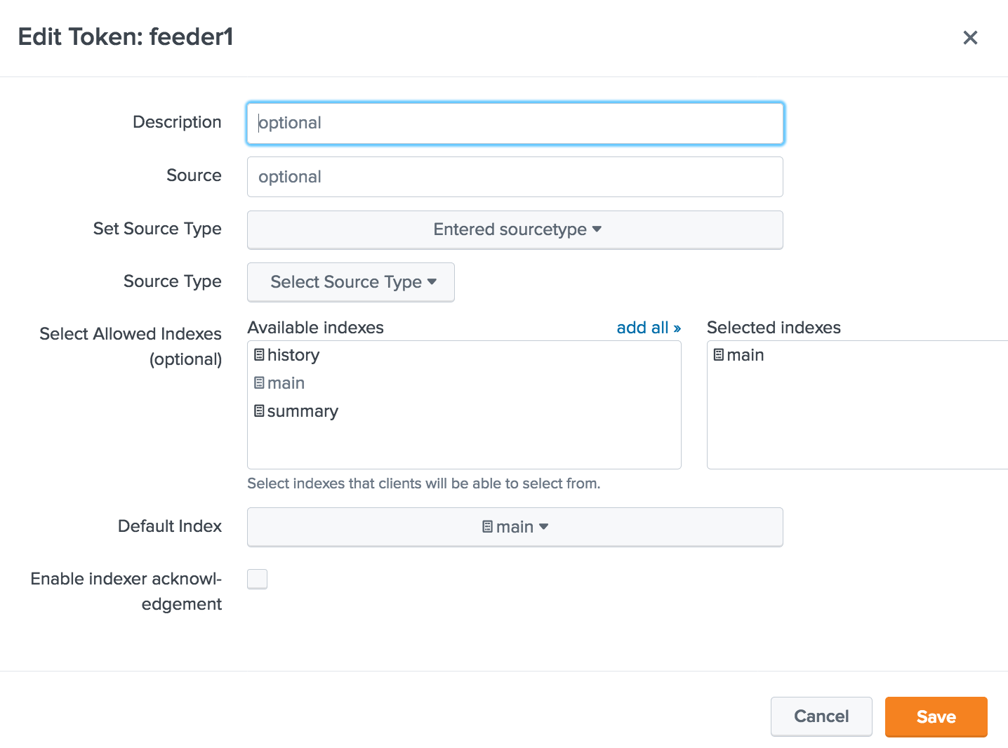 HTTP Event Collector Token Configuration